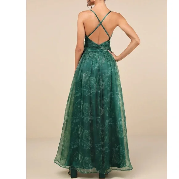 Lulus Romance That Wows Green Floral Print Organza Maxi Dress XL - Picture 3 of 8